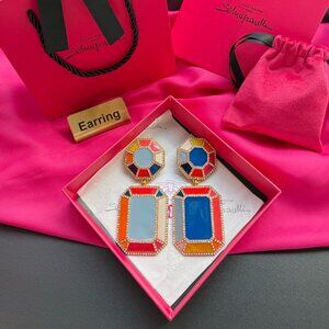 🌈 Schiaparelli Colorblock Enamel Crystal Drop Earrings 🌈